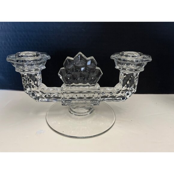 Fostoria American Embossed Crystal Double Candle Holders Set of 2 No Flaws - Picture 4 of 10